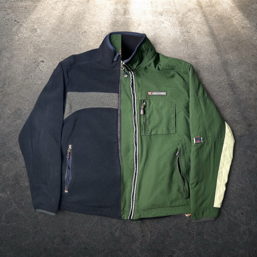 Vintage Abercrombie & Fitch Reversible Fleece Nylon Jacket Blue Green Size M